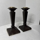 1800 s Antique Pair Of Carved English Wood Brass Candlesticks Candle Holders