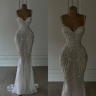 Luxury Mermaid Wedding Dress Sweetheart Pearls Chain Beads Backless Bridal Gown