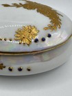 Vintage Oval Trinket Jewelry Box Pearlescent Finish And Gold Rose Accents
