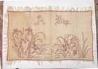 Antique Victorian Redwork Embroidery Turkey Red On Linen Folk Art Cow Bird Iris 