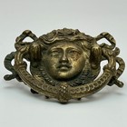 1890s Antique Brass Medusa Greek Face Drawer Pull Knocker 103 Victorian Patina
