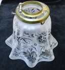 Antique Acid Etched Lamp Shade Clear Leaves Grasses W  Brass Fitter Socket Clamp
