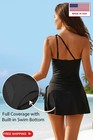 Tempt Me Women Black One Piece Swim Dress One Shoulder Swimsuit With Skirt Tummy
