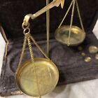Vintage Jewelers Pocket Brass Hanging Scale Balance Weights Purple Velvet Box