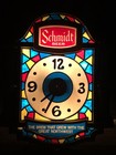 Vintage Schmidt Beer Stained Glass Wood Plastic Wall Clock Sign Works
