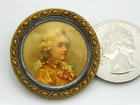 Antique Victorian Lithograph Portrait Button Axel Von Fersen Brass Rim 1 1 4 