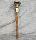 Antique Art Nouveau Victorian Parasol Handle Porcelain Portrait Brass Umbrella