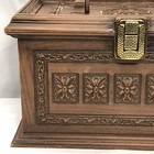 Vintage 1970 s Max Klein Large Sewing Box Brown Retro Style Wood Look Nice Cond 