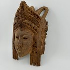 4x6 Balinese Carved Wood Female Wall Mask Openwork Headdress 1970s Vtg