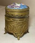 Antique 19th Century Ornate Bronze Porcelain Glass Vanity Casket Dresser Box Jar