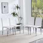 Set Of 4 Pu Leather Dining Chair Kitchen Dining Chair W  Silver Metal Legs