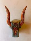 Handcrafted Wood Bull Head Wall Mask Rustic Home D  cor Hand-painted Tribal 0132