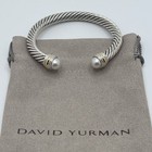 David Sterling Silver 7mm Pearls And 14k Gold Cable Cuff Bracelet