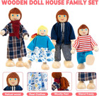 Wooden Dollhouse Furniture Set With 4 Family Dolls  26 Pcs Pretend Play Dollhous