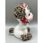 Vtg Spaghetti Poodle Figurine White Ceramic Toothache Puppy Red Bow Mcm 4 5 