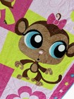 Vtg 2008 Hasbro Lps Littlest Pet Shop Fleece Plush Blanket Turtle Monkey -rare 