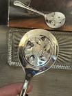 Vintage Godinger Silver Plated Cranberry Server Set Pierced Spoon   Glass Tray