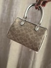 Coach Signature Mini Satchel Beige white Gold Hardware Zip Detachable Strap