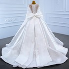 Muslim White Satin Wedding Dresses A Line Beaded High-end Bow Lace Up Bridal