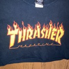 Women   s Mid Riff Cut Off Thrasher Magazine Flame Logo T-shirt Skateboard Black
