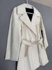 Vintage 70s White Leather Trench Coat Women   s 18  36     1970s Disco Belted Vtg