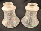 Antique Victorian Iridescent Etched Frosted Glass Lamp Shades Pair
