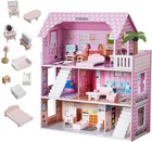 Vucibol Kids Wooden Dollhouse 3-tier Toddler Doll House Furnitures Role Play Toy