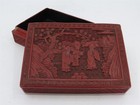Antique Chinese Red Cinnabar   Lacquer Trinket Box 4-1 4  D X 6  W X 2-1 8  T