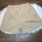 High Rise Beige Bermuda Shorts Women   s Relaxed Fit Elastic Waist Pockets