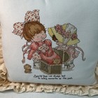 Cross Stitch Baby Nursery Child Throw Pillow Peach Ruffle Brand New