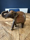 Vintage Hand Carved painted Indian Wooden Elephant Figurine - In Good Condition