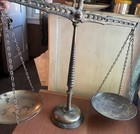 Vtg Brass Balance Scale Of Justice Rustic Patina Aged Large Hanging Pans 20x16   