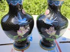 Set Of Two Chinese Cloisonne 6  Tall Vases Floral Bird Design 6  Tall Antique