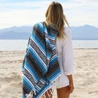 Blue Mexican Blanket Serape Falsa   Sarape Yoga Blanket   Bright Blue Black