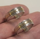 Vintage Brass And Hammered Silver Tone Mixed Metal Pierced Hoop Earrings