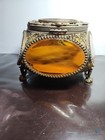Vintage Ormolu Filigree Ornate 5 Panel Beveled Glass Jewelry Trinket Casket Box