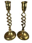 Vintage Pair Brass Spiral Taper Candlesticks Open Barley Twist Candle Holders