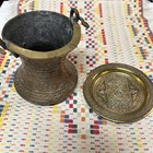 Antique Middle Eastern Etched Brass Vessel With Matching Underplate