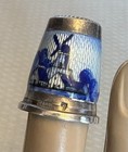 Vintage Sterling Silver Guilloche Enamel Thimble Blue Windmill Scene Germany 7