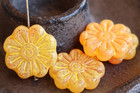 4 Czech Glass Flower Bead - 18mm Large Flower Bead - Milky Tangerine Picasso