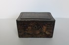Antique 19th Century Chinese Export Lacquer   Gilt Tobacco Humidor   Tea Caddy