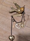 Vtg Bird Brooch Bird Carrying A Chain Of Hearts And Shooting Stars Rare