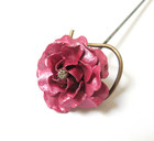 Antique Hatpin Deep Pink Enamel Flower