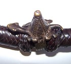 Antique  vintage Akan Brass Turtle Ring On Woven Leather Collar From Mali