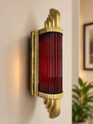 Art Deco Brass Red Glass Rod Wall Sconce Vintage Retro Wall Light Fixture