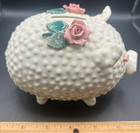 Vintage 1950s W lefton Label Hobnail Piggy Bank With Pink Rosebuds Nice