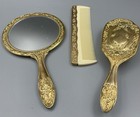 Vintage Ornate Gold Tone 3 Piece Vanity Set Hand Mirror Brush Comb