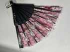 Folding Hand Fan For Women Dark Red Mauve Pink W Black Handle Foldable Vtg