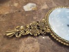 Vintage Very Ornate Raised Floral Vine Brass Hand Held Vanity Mirror