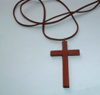 Mens Vintage Hand Carved Wooden Cross Pendant Necklace On Leather Chain